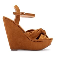 Chase & Chloe Gita Chestnut Camel Faux Vegan Suede Platform Sandals. New In Box Camel Chestnut Brown Color 1 Inch Platform 5 1/2 Inch Total Heel Height Ankle Strap With Buckle All Man Made Material Size 10 Great Color For Fall