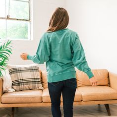 Girlfriend Crewneck Sweatshirt - Dark Green Emerald green Crewneck Side pockets Ribbed details Good stretch Body: 100% Cotton Ribbing: 95% Cotton 5% Spandex Imported General Sizing: Small (0-4), Medium (6-8), Large (10-12), XLarge (14-16)Looser fit - size down if you are between sizesAdrienne is a size 4 and is wearing a Small Measurements: Small: Bust: 21" // Length: 25.5" Medium: Bust: 21.5" // Length: 26.5" Large: Bust: 22" // Length: 27.5" XLarge: Bust: 22.5" // Length: 28.5" Bust measuremen Casual Green Sweats For Fall, Green Casual Sweats For Fall, Green Sweatshirt With Pockets For Loungewear, Green Sweater With Pockets Relaxed Fit, Green Relaxed Fit Sweater With Pockets, Sporty Green Cozy Fit Sweatshirt, Green Cozy Fit Sporty Sweatshirt, Green Long Sleeve Athleisure Top, Stretch Green Sweatshirt With Ribbed Cuffs