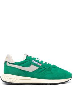 grass green calf leather calf suede panelled design appliqué logo logo patch at the tongue front lace-up fastening round toe flat rubber sole Farfetch Shoes, Autry Sneakers, Comme Des Garcons Converse, The Tongue, Sneakers Addict, Pharrell Williams, Grass Green, Low Sneakers, Sneaker Heels