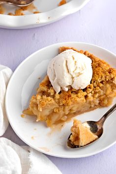 a slice of pie with ice cream on top