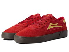 Lakai Cambridge - Men's Shoes : Red/Gum Suede 1 : Modern aesthetic meets vintage design with the skate-ready Lakai Cambridge skateboard shoes! Skate shoe in a low-top silhouette featuring a mix of contemporary and classic styles. Uppers of suede, mesh, and perforated synthetic leather. Lace-up closure. Textile lining for breathable wear. DELUX-LITE footbed for cushioned comfort. PARA-MOUNT outsole offers advanced vulcanized technology for grippy performance. Imported. Measurements: Weight: 1 lb Suede Lace-up Skate Shoes For Skateboarding, Suede Round Toe Sneakers For Skateboarding, Urban Skate Shoes With Gum Sole For Streetwear, White Sole Suede Skate Shoes, Suede Skate Shoes With White Rubber Sole, Sporty Suede Skate Shoes With Vulcanized Sole, Casual Suede Skate Shoes With Textured Sole, Casual Leather Skate Shoes For Streetwear, Suede Skate Shoes With Contrast Sole And Round Toe