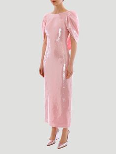 Huishan Zhang, Stylish Gown, Orthodox Wedding, Pink Gown, Ankle Length Dress, Pink Gowns, Sequin Gown, Simple Tees, Military Inspired