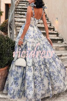 Fairytale Itself Organza Floral Print Tie Strap Maxi Dress Organza Sleeves, Couture Mode, Maxi Robes, Look Vintage, Floor Length Dresses, Maxi Dress Blue, Sweetheart Neck, Mode Vintage, Print Chiffon