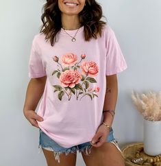 Rose TShirt, Pink Rose T-shirt, Flower Top, Garden Shirt, Vintage Rose T-shirt, Botanical Shirt, Rose Tee, Comfort Colors T-shirt Introducing the Comfort Colors 1717 T-Shirt - Where Comfort Meets Customizability! Elevate Your Style: Discover the epitome of comfort and individuality with the Comfort Colors 1717 T-Shirt. Unveil a world of possibilities with this fully customizable tee that's designed to reflect your unique taste. Crafted with meticulous care, this tee is a testament to quality and Rose Comfort, Rose Tshirt, Garden Shirt, Botanical Shirt, Rose T Shirt, Flower Top, Gardening Shirts, Rose Vintage, Flower Tops