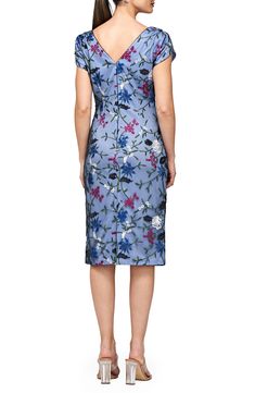 Colorful floral embroidery adds whimsical charm to an occasion-ready sheath dress framed by a bateau neck and cap sleeves. 39" length (size 8) Hidden back-zip closure Bateau neck Cap sleeves Back vent Lined 100% polyester Dry clean Imported Floral Sheath Dress, Hair Perfume, Bateau Neck, Lingerie Romper, Designer Clothes For Men, Women's Summer Fashion, Nordstrom Dresses, Athletic Women, Floral Embroidery