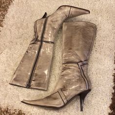 Gorgeous Italian Leather Pointy Toe Boots. Size 6. Preloved In Almost New Condition. Chic Grunge, Italian Leather Boots, Pointy Toe Boots, Thrift Inspo, Brown Knee High Boots, Classy Shoes, Toe Boots, Squirrels, Shoes Heels Boots