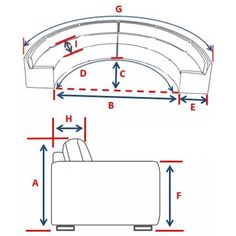 a drawing of a couch with measurements for the seat and headrests on it