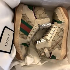 Beige Screener High-Top Sneakers From Gucci Kids. Gg Supreme Pattern. Comes With Box And Duster Bag. New With Tags. Sz 29 (Us 12) 18cm. 7.1 In Outer: Leather 100%, Canvas 100% Sole: Rubber 100% Gucci Leather High-top Sneakers With Embroidered Logo, Gucci Designer High-top Sneakers With Embroidered Logo, Designer Gucci High-top Sneakers With Embroidered Logo, Gucci Sporty High-top Sneakers With Embroidered Logo, Gucci High-top Sneakers With Embroidered Logo, Designer High-top Sneakers With Embroidered Logo, Sporty Green Gucci Sneakers, Casual Gucci High-top Sneakers With Round Toe, Gucci Green Lace-up Sneakers