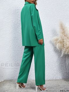 Peilia - Premium Casual Two-piece Ensemble: Button Front Long Sleeve Shirt & Wide Leg Pants Combo, Exquisite Womens Attire