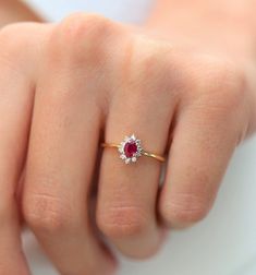 Rubi Ring, Elegant Gold Rings, Birthstone Ring Mothers, Sideways Initial Necklace, Mom Ring, Gold Letter Necklace, Birthstone Colors, Gold Ring Designs, Ring Birthstone