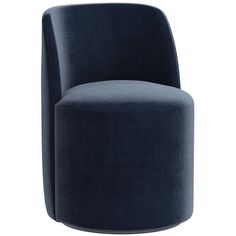 a large blue chair sitting on top of a white floor