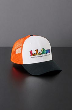 Our best-ever trucker hat, made for a comfortable fit and designed featuring L. L. Bean original artwork you won't find anywhere else. 100% polyester breathable mesh for ventilation. 100% cotton brim. Spot clean. Classic trucker style. Interior sweatband keeps moisture out of eyes. Adjustable snap back for a customized fit. Imported. | Adults' L.L.Bean Trucker Hat, Synthetic Multicolor Trucker Hat, Casual Trucker Hat One Size Fits Most, Mesh Baseball Cap With Letter Print And Curved Brim, Casual Mesh Baseball Cap With Letter Print, White Graphic Baseball Cap, Multicolor Trucker Baseball Cap, Multicolor Letter Print Snapback Trucker Hat, White Flat Bill Baseball Cap With Graphic Print, White Graphic Print Flat Bill Baseball Cap