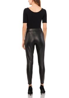 These chic pleather pull-on pants are perfect for a night on the town. Designed with your comfort in mind, they feature an elastic waistband and stretch faux leather fabric. | Vince Camuto Women's Stretch Pleather Pull On Pants, Black Night Out Faux Leather Bottoms With Elastic Waistband, Faux Leather Bottoms With Elastic Waistband For Night Out, Casual Stretch Leather Bottoms, Spring Stretch Leather Pants, Stretch High-waisted Leather Pants For Night Out, Stretch Leather Trousers For Night Out, Stretch Leather Party Pants, Stretch Leather High-waisted Pants, Casual Stretch Leather Pants For Night Out