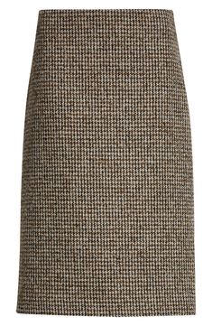 Keep your look perfectly polished with this woolly pencil skirt in a classic houndstooth pattern. 25 1/2" center front length (size 8) Back vent Lined 67% polyester, 20% wool, 11% acrylic, 2% other fibers Dry clean Imported Classic Tweed Skirt For Work, Classic Tweed Skirt For Formal Occasions, Classic Formal Tweed Skirt, Tweed Pencil Skirt For Office, Office Tweed Pencil Skirt, Elegant Houndstooth Skirt For Office, Classic Wool Pencil Skirt For Work, Classic Brown Wool Skirt, Classic Fall Pencil Skirt For Business Casual