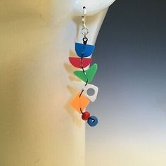 Handmade Upcycled Plastic 3" Dangle Earrings Artsy Modern Mobile Calder Styled  | eBay