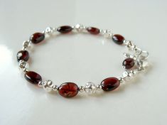 Silver Garnet Bracelet, Oval Garnet Bracelet, 7 Inches, Lovely Quality Garnets, Handmade, Let Loose Jewelry, Stack Bracelet - Etsy Elegant Amber Bracelets With Polished Beads, Garnet Bracelet, Wedding Bracelet, Bracelet Stack, Garnet, Let It Be, Silver