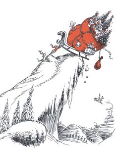 a drawing of a santa hat on top of a cliff with trees growing out of it