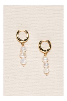 Joey Baby Jackie Pearl Earrings | Urban Outfitters Elegant Gold Pearl Huggie Earrings, Elegant Gold Huggie Earrings With Pearl Charm, Timeless Pearl Charm Drop Earrings, Timeless Pearl White Earrings With Pearl Pendant, Classic Pearl Charm Huggie Earrings For Anniversary, Timeless Pearl Charm Earrings As Gift, Classic Dangle Hoop Earrings With Pearl Charm, Elegant Pearl Charm Huggie Earrings For Anniversary, Elegant Pearl Huggie Earrings For Gifts