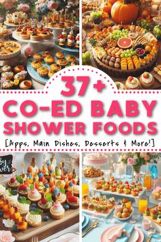 collage of baby shower foods and desserts