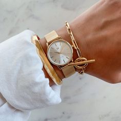 Monroe Gold Watch | MVMT Movado Womens Watch, Classic Jewelry Pieces, Photos Originales, Mesh Bracelet, Classic Jewelry, Women's Watch, Cable Chain, Gold And Silver, Quartz Movement