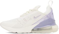 Low-top paneled mesh and bonded jersey sneakers in white and purple. · Lace-up closure · Logo bonded at integrated tongue · Padded tongue and collar · Grosgrain pull-loop at heel tab · Swoosh bonded sides · Mesh lining · Max Air unit at foam rubber midsole · Treaded rubber outsole Please note that this item may be shipped only within North America. Supplier color: Sail/Phantom/Indigo haze/Oxygen purple Low-top Sports Sneakers With Padded Tongue, Sports Sneakers With Padded Tongue, Low-top Sneakers With Padded Tongue For Sports, Nike High-top Sneakers With Padded Tongue, Nike Lace-up Sneakers With Padded Tongue, Synthetic Sneakers With Padded Tongue For Sports, Sporty Sneakers With Padded Tongue, White Lace-up Sneakers With Padded Tongue, Low-top Sneakers With Padded Tongue For Light Sports