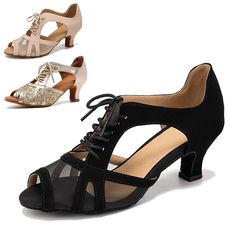 Category:Salsa Shoes,Dance Shoes,Latin Dance Shoes; Upper Materials:Suede,Mesh,Synthetics; Embellishment:Lace-up,Tulle; Lining Material:Synthetic; Heel Type:Low Heel; Actual Heel Height:1.97; Gender:Women's; Size Suggestion:standard size, select your usual size; Toe Shape:Peep Toe; Style:Ankle Boots,Mesh; Outsole Materials:Suede; Occasion:Party,Practice,Ballroom Dance; Age Group:Adults'; Closure Type:Lace-up; Customized Shoes:Customizable; Listing Date:04/17/2024; Production mode:Self-produce; 2 Fitted Heels For Dance Class, Summer Dance Shoes With Round Toe, Spring Dance Shoes With Low Heel, Fitted Open Toe Dance Shoes For Summer, Spring Party Dance Shoes With Round Toe, Elegant Dance Shoes For Dance Class, Elegant Fitted Dance Shoes For Dance Class, Closed Toe Dance Shoes For Dance Class, Fitted Pointed Toe Dance Shoes For Summer