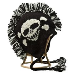 a black and white hat with a skull on it