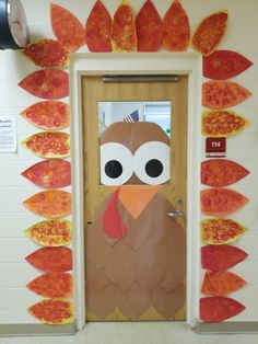 a door decorated to look like a turkey