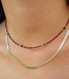 14k solid gold genuine garnet beaded necklace chocker This listing is for 1 necklace with mix of faceted round and oval garnets. Made of 14k solid yellow gold clasp and beads with round and oval garnet beads.   This dainty and minimalist necklace is great alone or stacked with other necklaces *Matching bracelet in my shop:) Measures: ♥️Garnet beads- 2mm round,3x5mm oval ♥️Length- please select in the drop down menu ♥️14k solid gold clasp-select spring ring or fish lock Elegant Double Strand Jewelry With Faceted Beads, Elegant Double Strand Faceted Beads Jewelry, Elegant Ruby Round Beads Jewelry, Red Briolette Gemstone Beads Jewelry, Yellow Gold Ruby Bead Jewelry, Dainty Garnet Gemstone Jewelry, Burgundy Garnet Necklaces For Gifts, Yellow Gold Gemstone Beads Jewelry Gift, Double Strand Gemstone Beads Jewelry Gift