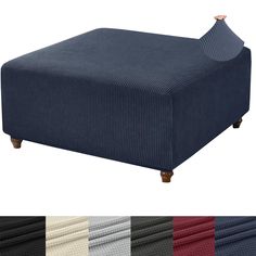 an upholstered footstool with four different colors