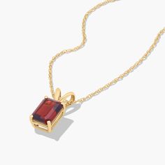 14K Yellow Gold Emerald Cut Garnet Birthstone Pendant Necklace-8348701y14 Classic Formal Necklace With Rectangular Pendant, Classic Formal Necklaces With Rectangular Pendant, Gold Jewelry With Baguette Cut Birthstone, Formal Birthstone Necklace Fine Jewelry, Elegant Emerald Cut Emerald Necklace For Formal Occasions, Elegant Rectangular Pendant Jewelry For Anniversary, Elegant Square Pendant Birthstone Necklace, Elegant May Birthstone Necklace With Rectangular Stone, Formal Birthstone Pendant Necklace