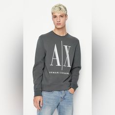 Armani Exchange Icon Logo Crew Neck Sweatshirt (Dark Gray) Fw21 Ax Style: 8nzmpa Zj1zz 1865 Sweatshirt Sweater Luxury Hype Brand Trending Brand Style Logo Crew Neck Top For Fall, Gray Logo Sweatshirt For Fall, Classic Winter Tops With Logo, Winter Relaxed Fit Sweater With Logo, Gray Cotton Logo Sweatshirt, Casual Logo Sweater For Streetwear, Gray Long Sleeve Logo Sweatshirt, Casual Streetwear Sweater With Logo, Crew Neck Tops With Logo Detail For Fall