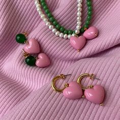 Candy Color Heart and Beads Earrings Pink Heart Pendant, Romantic Earrings, Pearl Necklace Designs, Color Heart, Necklace Stand, Hoop Earrings Style, Pearl Heart, Beads Earrings, Pearl Pendant Necklace