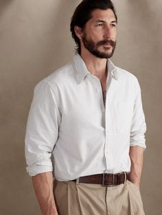 Seize the day in luxurious sophistication with this sumptuous oxford shirt crafted from soft organic cotton.  Plus, our designers added a special wash process to make this style even softer.  UNTUCKED: Specially cut 1" shorter through the body for an Mens Oxford Shirt Outfit, Timeless Tops For Business Casual With Relaxed Fit, Timeless Relaxed Fit Top For Business Casual, Cotton Dress Shirt With Relaxed Fit For Fall, Cotton Relaxed Fit Dress Shirt For Fall, Fall Cotton Dress Shirt In Relaxed Fit, Relaxed Fit Cotton Dress Shirt For Fall, Fall Cotton Dress Shirt Relaxed Fit, Timeless Cotton Shirt For Work