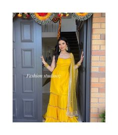 Elevate Your Style with Our Custom Made Punjabi Suit  Every color can be made. This is a made to order Salwar kameez dupatta. I make it exclusively for my customers by using designer fabrics. I will only start making it after you confirm your required size details. Product Features: Fabrics Used -Silk, Laces, Net. Why Choose Fashion Studio ? ✅ Made-to-Measure Expertise: We specialize in crafting Dresses  that fit like a dream, ensuring you look and feel your best. ✅ Quality Materials: We source premium fabrics and materials to ensure durability and comfort. ✅ Timeless Elegance: Our designs reflect the evergreen appeal of Indian fashion. ✅ Unmatched Customization: You have the creative freedom to design your Outfits  your way. Get Your Designer Punjabi Suit Today Fashion Studio Unstitched Floor-length Sharara For Festivals, Floor-length Palazzo Set With Dori Work For Festivals, Semi-stitched Sharara For Diwali, Yellow Traditional Drape Palazzo Set For Party, Yellow Palazzo Set With Traditional Drape For Party, Floor-length Sharara With Sheer Dupatta For Festivals, Yellow Palazzo Set For Party With Traditional Drape, Floor-length Georgette Sharara For Diwali, Festival Floor-length Sharara With Sheer Dupatta