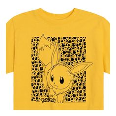 Pokémon - Eevee Pattern - Youth Short Sleeve Graphic T-Shirt Yellow Crew Neck T-shirt With Cartoon Print, Yellow T-shirt With Character Print, Yellow Graphic Tee With Character Print, Eevee Pattern, Pokémon Eevee, Trending Graphic Tees, Pokemon Eevee, Cat Graphic, Kids Clothes Boys