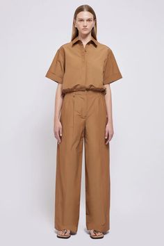 Ryett Cropped Shirt - Hickory Brown | SIMKHAI Woman Wardrobe, Crop Shirts For Women, Easy Tiger, Black Crane, Cropped Shirt, Blue Flats, Short Sleeve Cropped Top, Engineered Garments, Crop Shirt