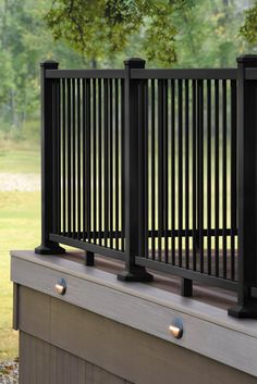 Lean into a minimalist railing profile with this pre-assembled, aluminum panel that keeps sightlines clear and balusters rattle-free by being locked in place. Sleek, strong, and minimalist, this railing profile features hidden fasteners and fades into the background to keep your stunning view the star of your outdoor living space. IRX Universal Panel Kits include baluster panel, bottom rail cover, hardware, brackets, and footblock (Choose your top rail shape sold separately). To complete your railing please be sure to purchase IRX Top Rails, and Impression Rail Post Kits or Wall Mount Kits sold separately. TimberTech Impression Rail Express 6-ft x 42-in Black Aluminum Deck Rail Kit | AZTIX42UNLP6B Minimalist Railing, Deck Stair Railing, Metal Deck Railing, Deck Railing Systems, Stair Paneling, Aluminum Railing Deck, Cast Iron Fence, Deck Railing Design, Deck Colors