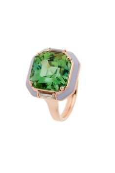 SELIM MOUZANNAR-Mina Emerald Diamond Ring-ROSE GOLD Pink Emerald Ring For Gift, Fine Jewelry, Elegant Green Enamel Gemstone Ring, Luxury Green Enamel Ring, Elegant Multi-stone Cubic Zirconia Emerald Ring, Luxury Collectible Emerald Cabochon Ring, Emerald Diamond Ring, Rose Gold Diamond Ring, Discount Jewelry, Fine Jewels