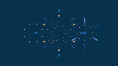 an image of fireworks in the sky with stars and circles around it on a dark blue background