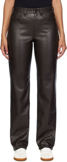 Straight-leg grained faux-leather pants. · Mid-rise · Belt loops · Five-pocket styling · Zip-fly · Logo embroidered at back pocket Supplier color: Dark brown Fly Logo, Rag And Bone, Faux Leather Pants, Back Pocket, Pants Straight, Logo Embroidered, Bottoms Pants, Rag & Bone, Womens Bottoms