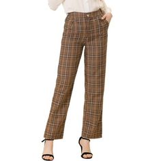 These trousers are essential for dressing up or down. Lightweight fabric, covered in a plaid pattern, shapes these trendy trousers with a high-rise fit. How it is a bit high waist and how it gathers at the waist adding shape to the body. You may love everything about these trousers, from their regular fit to the elastic high-waist, which could double as a hiding mechanism for women with love-handles. Style these trousers with a crop top and heels for the ultimate look. Occasion: Shopping, Social Trendy Trousers, Plaid Pants Women, Trendy Trouser, Pants Elastic Waist, Long Trousers, Plaid Fashion, Plaid Pants, Casual Work, Work Office