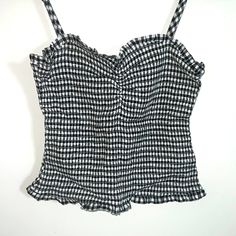 Brand New Bb Dakota Blue And White Gingham Top! Never Worn Before! Nwt Size M (50% Off!) Chic Gingham Tops For The Beach, Chic Plaid Tops For The Beach, Chic Plaid Tops For Beach, Fitted Plaid Summer Top, Gingham Tank Top, Sleeveless Gingham Cotton Top, Gingham Cropped Cotton Top, Purple Ruffle Top, Gingham V-neck Top For Day Out