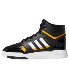 (WMNS) adidas originals Drop Step 'Black Yellow' EE5227 (SNKR/Retro/Skate/Casual/Women's/High Top) Adidas Urban Skate Shoes With Three Stripes, Urban Adidas Skate Shoes With Three Stripes, Adidas Retro Skate Shoes For Sports, Black Three Stripes Sneakers For Skateboarding, Retro Black Sneakers For Sports, Adidas Retro Skate Shoes, Retro Adidas Skate Shoes With Logo, Synthetic Skate Shoes For Streetwear, Black Skate Shoes With Three Stripes