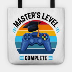 a tote bag with a video game controller and the words master's level complete