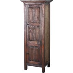 a tall wooden cabinet with an open door