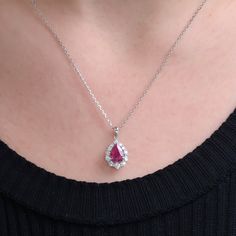 "Wedding Set Ruby Necklace, Natural Ruby Dimond Necklace, Natural Ruby Special Necklace, Pear Cut Ruby Matchless Surrounding Diamond Necklace   Items Details * Made to Order * Gold KT: 14K or 18K * Custom Gold Color: Rose Gold, Yellow Gold, White Gold. * Ruby: 0.80ct * Round CTW: 0.25ctw * Diamond Color-Clarity: E Color VS Clarity If you have any additional questions about this necklaces, just hit the \"Message \" button and we will get back to you within a few hours. ★ ★ ★ Each order will be beautifully packaged for gift giving in a jewelry box with an additional pouch for travels. Be sure to hit \"favorite\" on the right so it remains in your favorites list and/ or add to your wish list(s). ▶ Want to find out more? Check out my shop https://etsy.me/3Nt3uby Thank you for taking the time t Fine Jewelry Ruby Diamond Necklace Brilliant Cut, White Gold Ruby Necklace With Diamond Cut, Elegant Gemstone Drop Necklace For Anniversary, Elegant Ruby Briolette Necklace, Elegant Pear-shaped Gemstone Diamond Necklace, Pear-shaped Brilliant Cut Drop Necklace For Wedding, Teardrop Pendant Diamond Necklace With Prong Setting For Wedding, Teardrop Diamond Necklace With Prong Setting For Wedding, Formal Teardrop Diamond Necklace With Gemstone