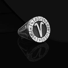 Aries Zodiac Signet Ring For Men, Male Pinky Ring with Intaglio Zodiac Sign Symbol, Astrology Ring For Boyfriend, Horoscope Jewelry For Dad Aries Astrological ring is perfect for everyday wear. It is crafted from pure 925K silver and features the most intricate details that are sure to catch the attention of anyone who sees it. This silver ring, which will attract attention with its handcrafted detailed embroidery, will be a nice gift for your loved ones. Handcrafted with love and joy, this ring will be with you for years to come, possibly even as a family heirloom for generations to come! Product Code: FRPC102 Product Name: Aries Zodiac Ring Metal: Handmade oxidized 925 Sterling Silver Ring (Can also be produced in 14/18/22 carat gold upon request. Weight: 18-20 gram 🎁 Gift Box 🎁  🎁 Fr Symbolic Zodiac Sign Rings, Symbolic Zodiac Sign Rings For Anniversary, Horoscope Jewelry, Astrology Ring, Scorpio Ring, Signet Ring For Men, Ring For Boyfriend, Zodiac Signs Symbols, Zodiac Rings