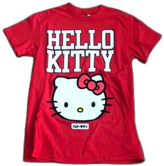 Red Cotton Hello Kitty T-shirt, Red Hello Kitty Short Sleeve Tops, Red Hello Kitty Print Crew Neck Top, Red Crew Neck Top With Hello Kitty Print, Casual Red Hello Kitty Top, Red Hello Kitty Cotton T-shirt, Cute Red Crew Neck Top, Casual Red T-shirt With Hello Kitty Print, Red Cotton T-shirt With Hello Kitty Print