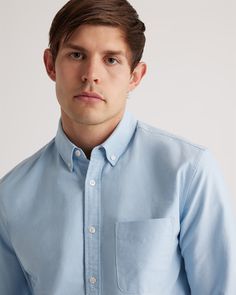 A forever essential, our 100% Organic Cotton Oxford Shirt blends timeless style and everyday comfort. Crafted from premium organic cotton, the special enzyme wash process creates an ultra-soft handfeel so you can feel comfy all day without sacrificing any polish. Its classic look can flex for work or the weekend, making it a must-have for any wardrobe.  | Quince | Men's Oxford Shirt in Light Blue, Size XL, Organic Cotton Light Indigo Relaxed Fit Shirt For Everyday, Everyday Light Indigo Relaxed Fit Shirt, Relaxed Fit Washed Shirt For Everyday, Everyday Washed Blue Shirt, Classic Washed Light Indigo Shirt, Light Indigo Relaxed Fit Cotton Shirt, Casual Light Indigo Shirt For Everyday, Light Indigo Casual Shirt For Everyday, Relaxed Fit Light Indigo Top For Everyday